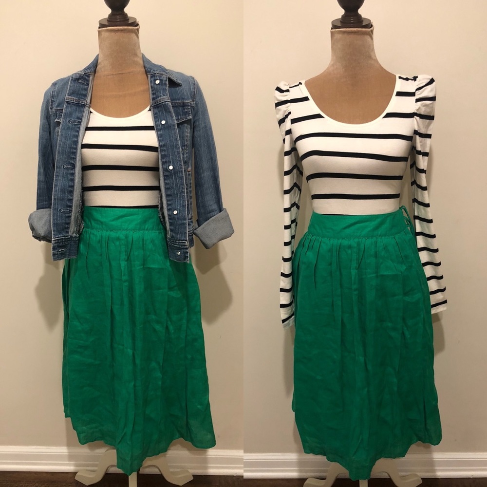 J.crew kelly green linen midi skirt